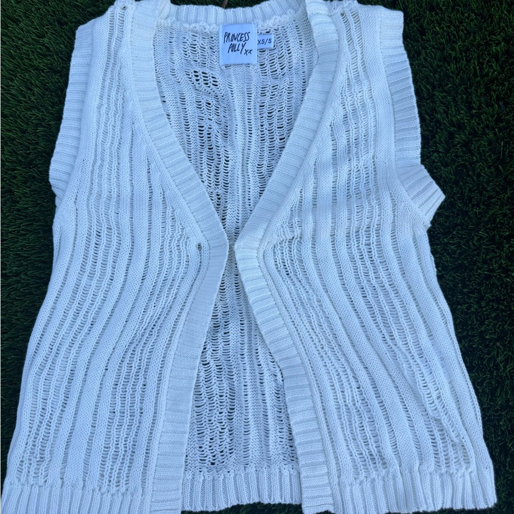 Princess Polly Cream Open-Knit V-Neck Sweater Vest